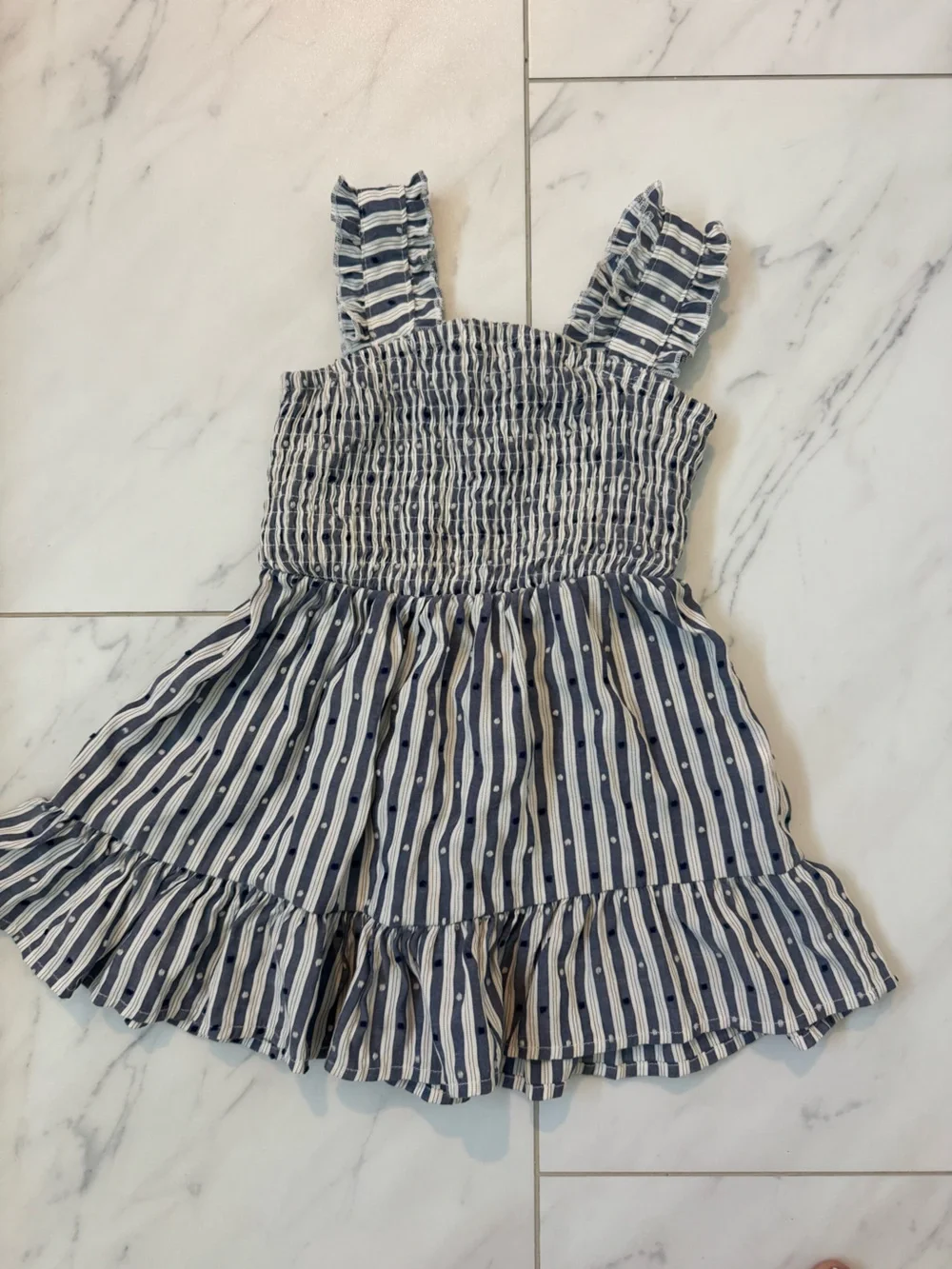 Mabel + Honey Navy and White Striped Smocked Dress